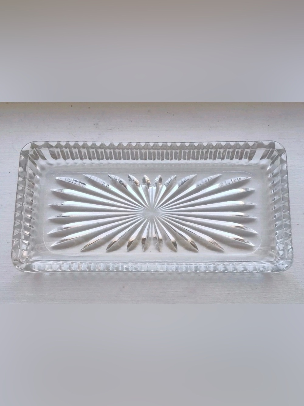 Clear Glass Rectangular Tray - Elegant Sunburst Design - Vintage